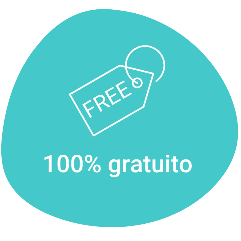 Etiqueta gráfica de color turquesa con el texto '100% gratuito' y un icono de precio que dice 'FREE', destacando la descarga sin coste de la guía de anticoncepción.