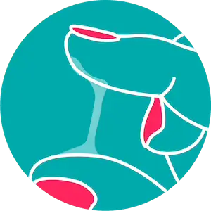 Una ilustración circular sobre un fondo turquesa. Entre el pulgar y el índice se extiende un hilo largo, transparente y elástico de moco cervical. La imagen ilustra la fase de máxima fertilidad, justo antes de la ovulación.