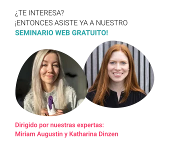 Cartel promocional en español que invita a un 'Webinario online gratuito: Anticoncepción sin hormonas con trackle', acompañado por los retratos circulares de dos mujeres jóvenes sonrientes, una pelirroja y una rubia.